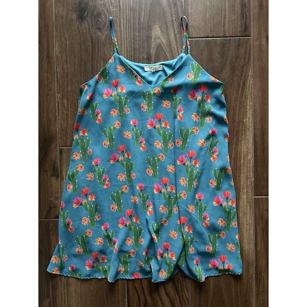 Fringe Womens Teal Blue Cactus Floral Print Camisole Tank Top Small Southwestern